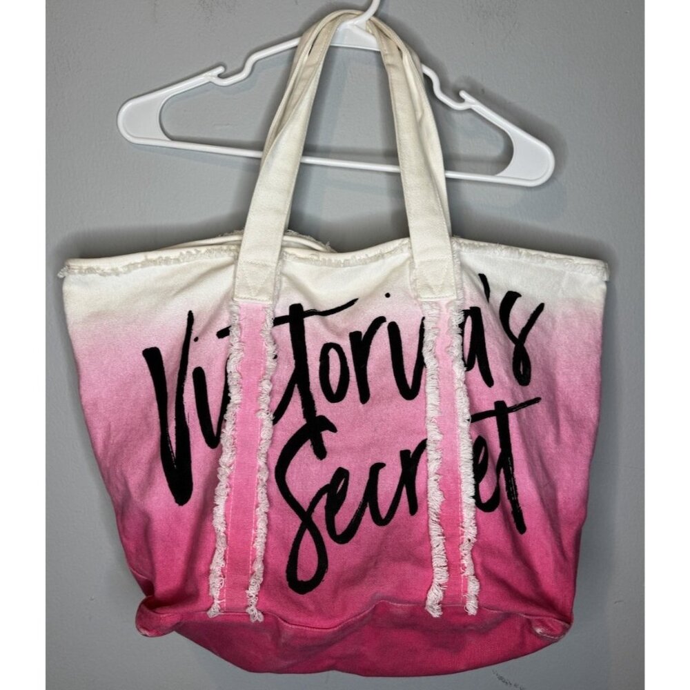 Victoria's Secret Ombré Beach Tote Bag White Pink Travel